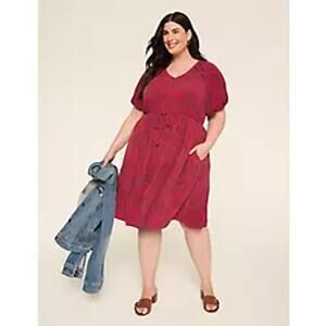 NWT Lane Bryant Puff-Sleeve Tie-Waist Jersey Dress 22/24